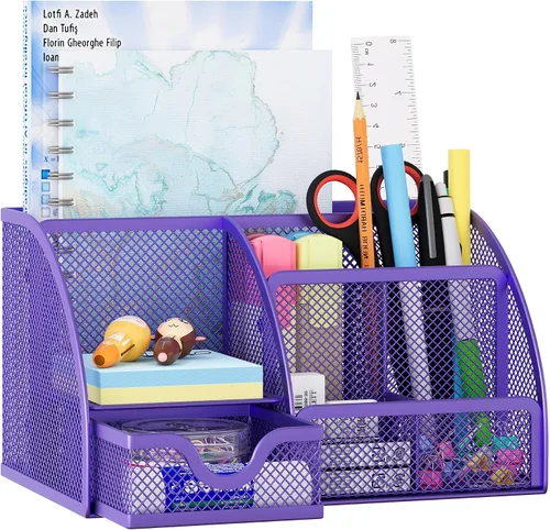 Vista 11 de EasyPAG Organizador de escritorio de malla con cajón multifuncional para bolígrafos, organizador de papelería para suministros escolares de oficina