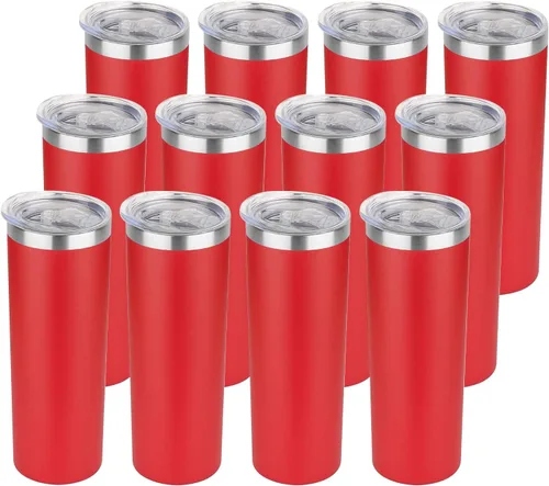 Vista 19 de HASLE OUTFITTERS Juego de vasos delgados de 20 onzas a granel, vasos delgados aislados de acero inoxidable con tapas, tazas de café reutilizables