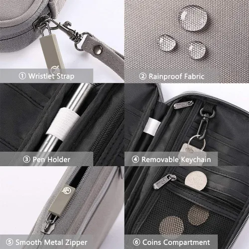 Vista 5 de VanFn Cartera RFID para pasaporte de viaje, soporte para pasaporte familiar, organizador de documentos de viaje serie P.Travel (nailon, gris)