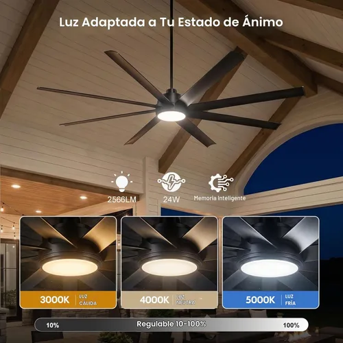 Vista 7 de 72 Inch Outdoor Ceiling Fan with Light, Modern Black Smart Ceiling Fan with Alexa/App/Remote Control, 8 Anti-Rust Aluminum Blades, High 9799 CFM
