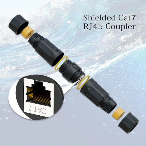Vista 5 de FGB Acoplador RJ45 impermeable Cat7 de 10 Gbps, conector Ethernet impermeable blindado IP68, hembra a hembra, acoplador Ethernet resistente a