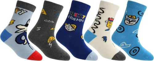 Vista 6 de HUMAN FEELINGS Calcetines para niños calcetines deportivos para niños de 4 a 12 años paquete de 5 pares de calcetines de vestir Azul-Blanco