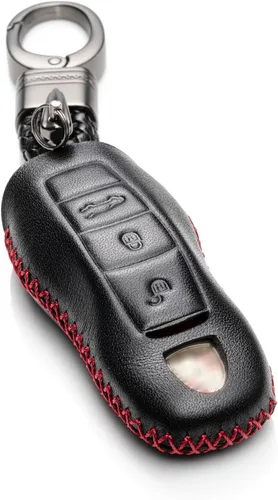 Vista 7 de Vitodeco Funda de piel auténtica con control remoto sin llave compatible con Porsche Panamera, Macan, Cayenne, 911 (3 botones, negro)