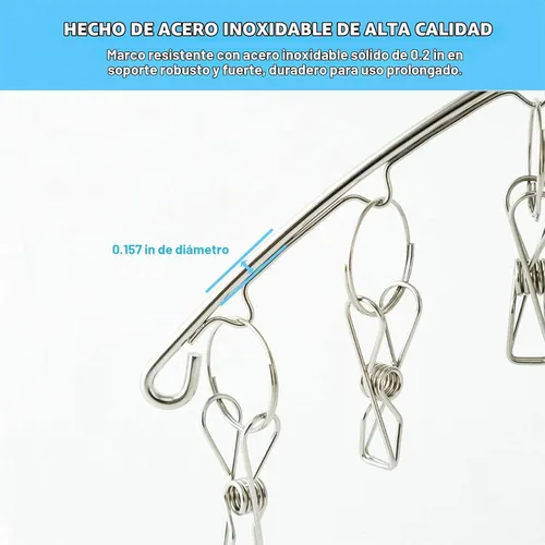 Vista 2 de Seropy Percha de ropa con 10 clips, estante de secado de ropa para ropa sucia, paquete de 6, colgador de calcetines de acero inoxidable, resistente