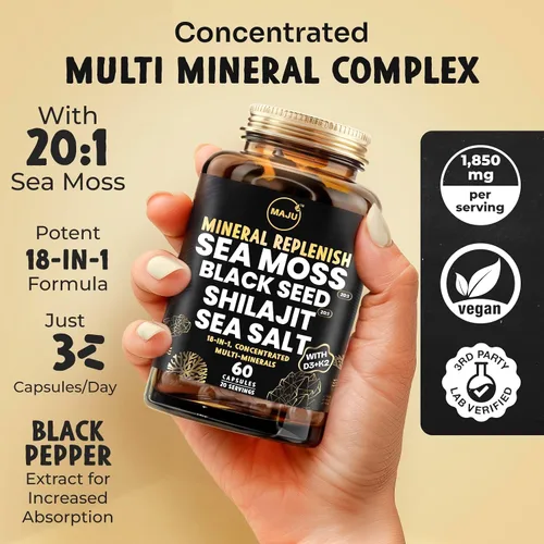 Vista 7 de Maju Superfoods Gomitas de aceite de semilla negra, aceite de orégano y cápsulas de reposición mineral