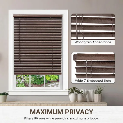 Vista 4 de PowerSellerUSA Persianas sin cordones de 2 pulgadas de ancho x 64 pulgadas de largo, para oscurecer la habitación, dos estilos de vinilo en relieve