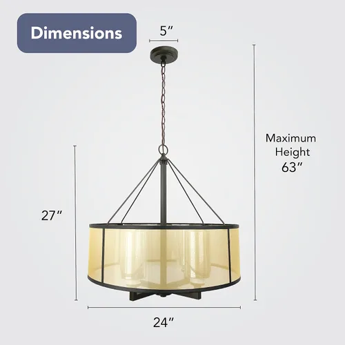 Vista 9 de Elk Home Diffusion - Lámpara de araña de 4 luces, acabado de bronce aceitado, con organza beige con pantalla interior de vidrio de mercurio