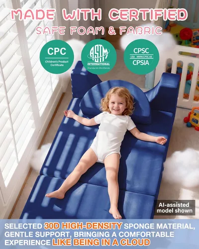 Vista 3 de YEFU - Sofá modular de 15 piezas para niños, más de 1000 juegos creativos Azul oscuro