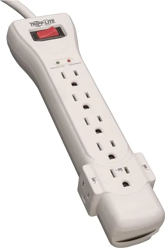 Vista 2 de Eaton Tripp Lite serie SUPER7 Tira de alimentación con enchufe plano, protector de sobretensión, 7 tomas, cable de extensión de 7 pies, 2160 julios