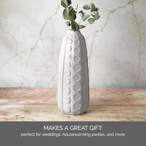 Vista 4 de Mikasa Jarrón de cerámica blanca con textura de puntos en relieve, jarrón de piso de 15.5 pulgadas de alto para decoración del hogar, sala de estar