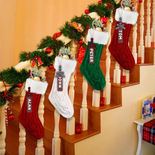 Vista 5 de XIMISHOP Paquete de 4 Medias de Navidad, 18 Pulgadas, Medias Grandes de Punto Trenzado Personalizadas, Decoraciones de Medias Colgantes de Navidad