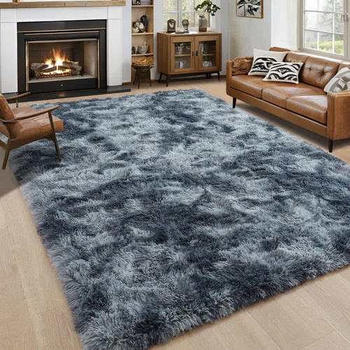 Vista 32 de Noahas Alfombras de Área Grandes y Esponjosas de 5x8 pies para Sala de Estar y Dormitorio, Alfombra Gruesa de Pelo Largo Beige y Blanca, Alfombra