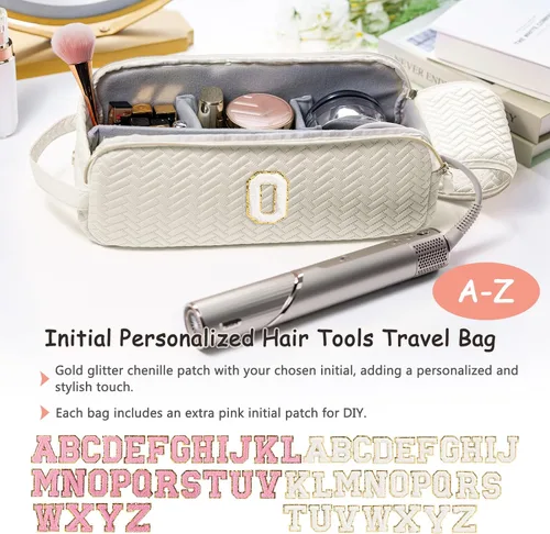 Vista 5 de Bolsa de viaje para herramientas de cabello personalizadas con inicial, compatible con Shark FlexStyle, Revlon y Dyson Organizador de cepillos