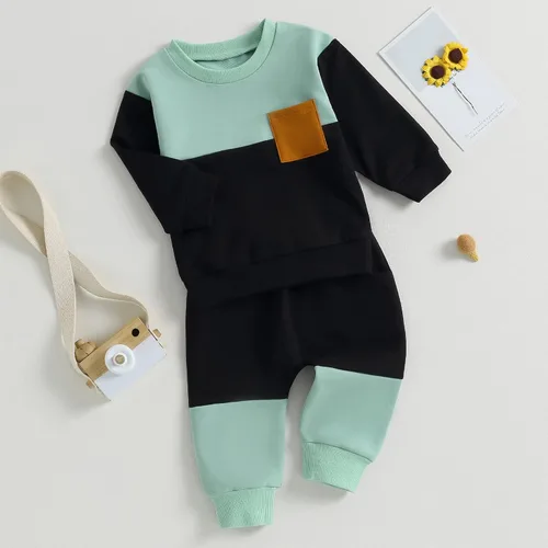 Vista 9 de kacubwyy Conjunto de ropa de manga larga con bolsillo y pantalones lisos, para otoño e invierno