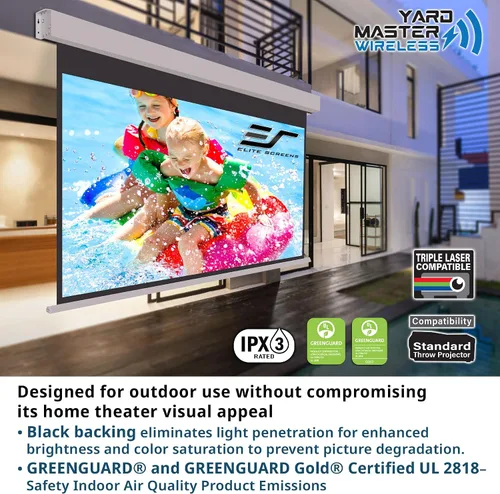 Vista 2 de Elite Screens Yard Master Wireless, 125 pulgadas Diag. Pantalla de proyector motorizada para exteriores 16:9, batería de iones de litio recargable