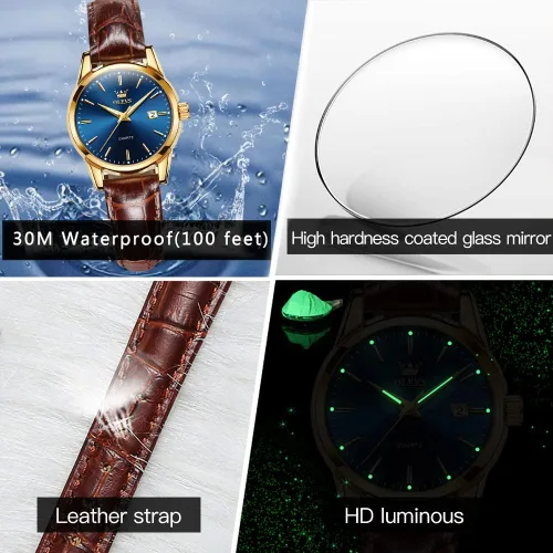 Vista 4 de OLEVS Relojes para mujer, de cuero marrón, fácil de leer, de cuarzo, analógicos, de cara pequeña, para mujer, impermeable, casual, simple