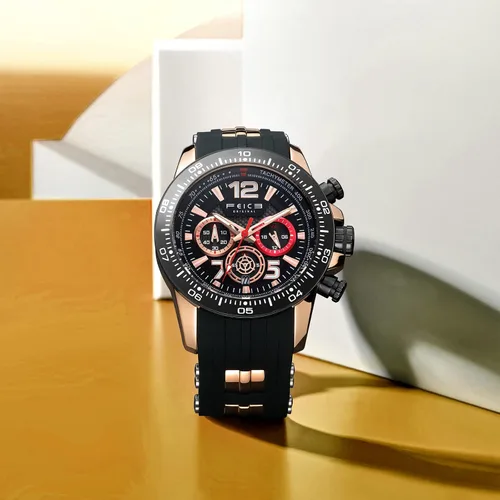 Vista 5 de FEICE Men's Wristwatches Sport Waterproof Chronograph Analog Quartz Watch Wtih Rubber Strap Fashion Luminous Dress Watch Business Clock Luxury
