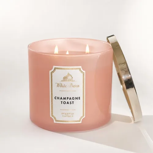 Vista 4 de Bath and Body Works White Barn Vela con 3 mechas con aroma a champán tostado, etiqueta básica de White Barn, 14.5 onzas