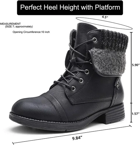 Vista 3 de Botines para mujer, estilo combate con cordones y peluche.