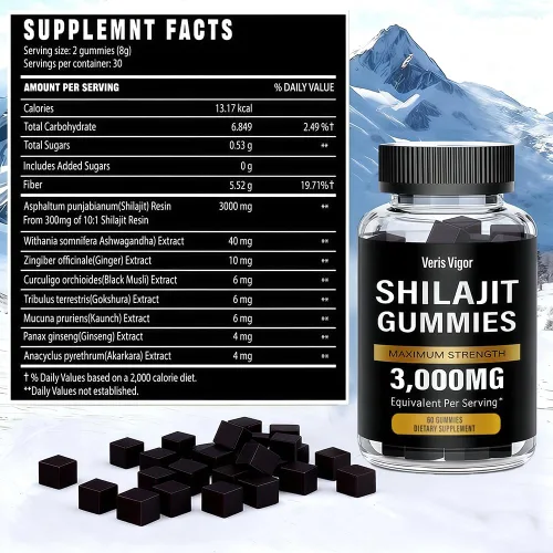 Vista 6 de Shilajit - Gomitas de 3000 mg para hombres y mujeres, gomitas naturales puras del Himalaya Shilajit con ácido fúlvico, vegano, apoyo de energía