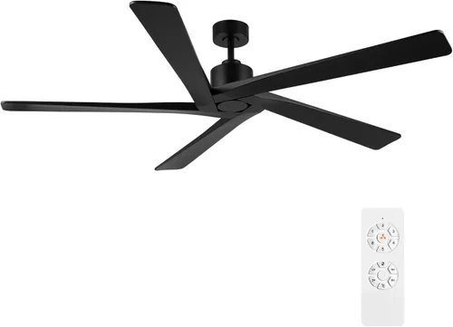 Vista 27 de WINGBO - Ventilador de techo DC de 48" sin luz - 5 aspas de madera maciza talladas, motor DC reversible de 6 velocidades, ventilador de techo sin