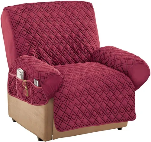 Vista 5 de Collections Etc Funda reclinable elástica acolchada en forma de diamante con bolsillos de almacenamiento y correas elásticas, protector de muebles