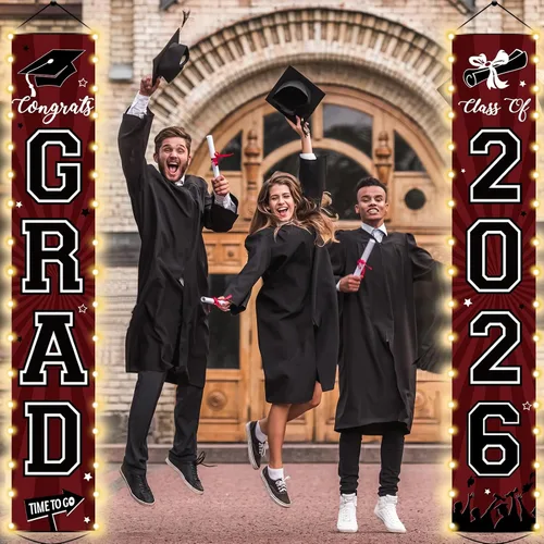 Vista 5 de Pancartas de graduación 2026, decoraciones iluminadas para la clase de 2026 con texto en inglés "Congrats Grad" para porche con luz LED, decoración
