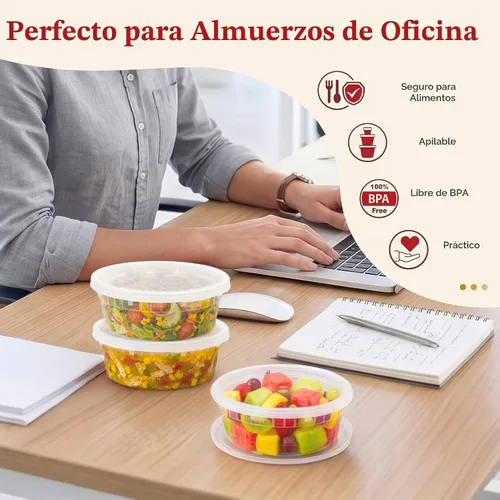 Vista 6 de Recipientes de plástico de 8 onzas con tapas (48 juegos/96 piezas) recipientes de sopa de plástico sin BPA con tapas, aptos para microondas