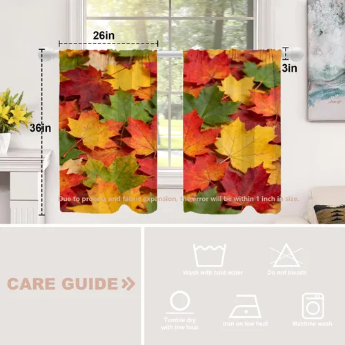Vista 460 de Shrahala Orange Autumn Autumn Blackout Curtain Tiers, Fall Kitchen Valance Light Blocking Tier Drapes with Rod Pocket, 2 Pack 26 X 24 in