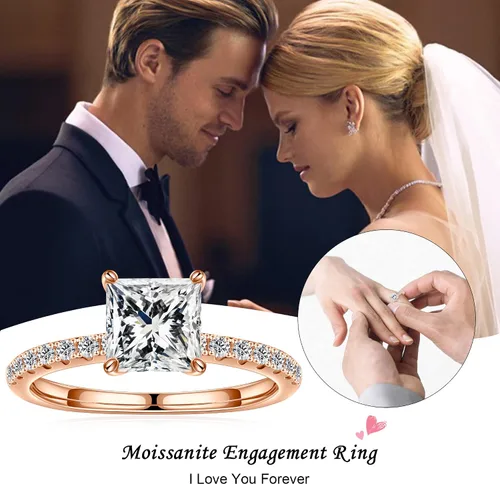 Vista 3 de SMILEST 1.5 CT Moissanite Engagement Rings for Women, D Color VVS1 Clarity Princess Lab Created Moissanite Side Stone Wedding Rings 18K White Yellow
