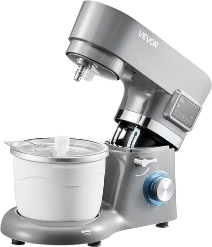 Vista 9 de VEVOR Máquina para hacer helados, capacidad de 1.8 cuartos de galón, batidora eléctrica de pie de 6 velocidades, con pantalla digital LED