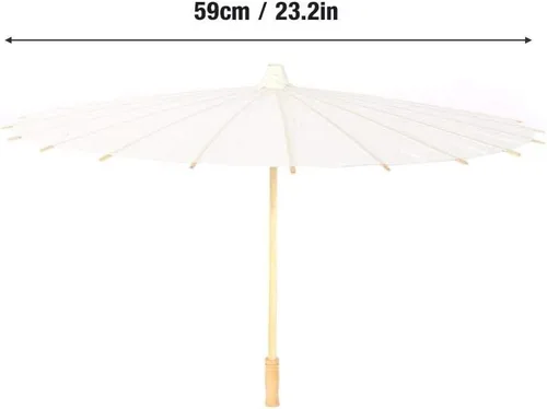 Vista 6 de Paraguas de papel resistente a la lluvia sombrilla china hecha a mano ideal para bodas damas de honor blanco puro 2