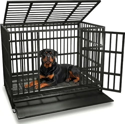 Vista 8 de Oranland Jaula de 38 Pulgadas para Perros, Resistente e Indestructible, con Ruedas, Perrera para Perros con Alta Ansiedad, Cerraduras Robustas