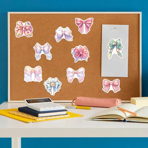 Vista 4 de Calcomanías estéticas de lazos para niñas, 50 calcomanías vintage de anime con nudo de lazo, vinilo impermeable con lazos rosas para botella de Arcos