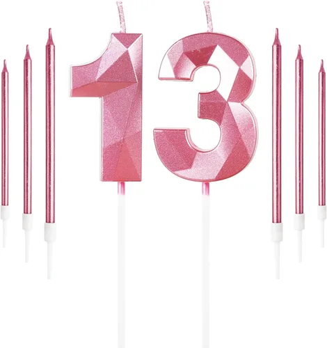 Vista 57 de Vela rosa de cumpleaños número 1 con 6 velas largas, decoraciones de decoración de pastel para fiesta de niña de 1 año, suministros de celebración