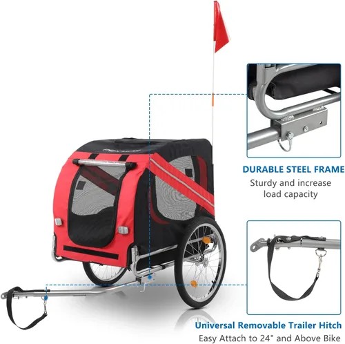 Vista 13 de PEXMOR Remolque de bicicleta para perros, carrito plegable para mascotas con enganche universal, transporte de carga para perro y ruedas de Azul