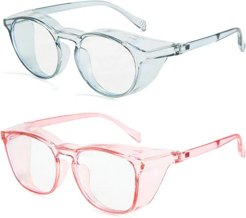 Vista 17 de willochra Paquete de 2 gafas de seguridad antivaho con protección lateral, bloqueo de luz azul, cómodas gafas de laboratorio transparentes
