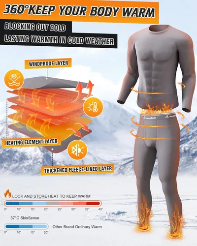 Vista 4 de CL convallaria Long Johns Ropa Interior Térmica para Hombres con Forro Polar Suave Capa Base para Clima Frío Conjunto de Regalo Superior e Inferior