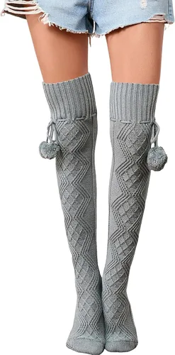 Vista 27 de SherryDC Calcetines de punto trenzado hasta el muslo para mujer, medias de bota extra largas de invierno, calentadores de piernas 1 - Blanco