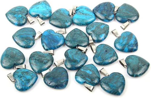 Vista 19 de LE SKY 20 piezas de dijes de piedra natural en forma de corazón, dijes de piedra curativa para hacer joyas