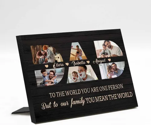 Vista 18 de InterestPrint Panel de fotos personalizado para papá y nombre para exhibición de mesa, Papá te amamos más que todas las estrellas en el cielo, marco