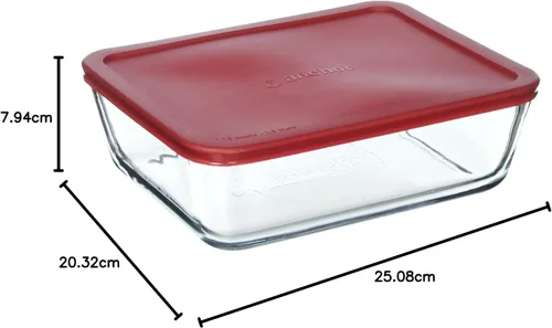 Vista 2 de Anchor Hocking Contenedor de vidrio clásico para almacenar alimentos con tapa, rojo, 11 tazas, transparente, regular - 77931