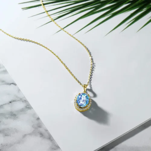 Vista 87 de Gem Stone King Collar con colgante de plata chapada en oro amarillo de 18 quilates de 0.433 x 0.354 in con piedra natal ovalada para mujer