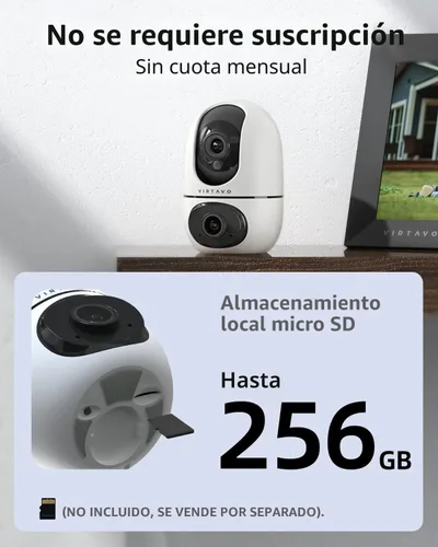 Vista 3 de virtavo Cámara WiFi de Seguridad XD1 para Interiores, No Requiere Suscripción, Monitor de Bebé y Cámara para Mascotas PTZ de Lente Dual 360°
