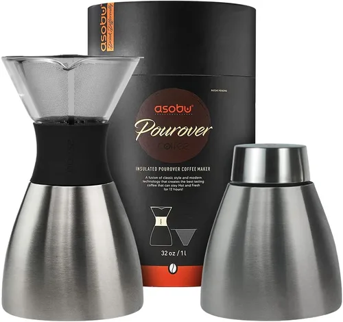 Vista 12 de asobu Cafetera de Vertido Aislada (32 oz.) Vacío de Doble Pared, Filtro de Acero Inoxidable y Jarra para Llevar (Borgoña)