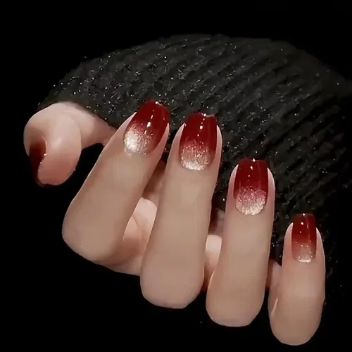 Vista 13 de LIGHT RAIN - Uñas a presión de longitud media, con diseño de galaxia Andromeda, uñas postizas de gel, reutilizables, de lujo, de siete capas