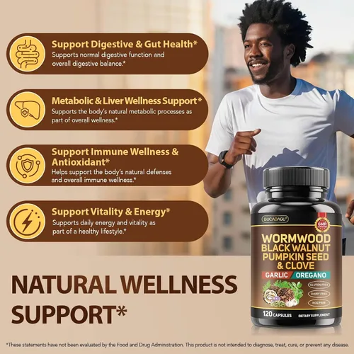 Vista 2 de Ajenjo negro nuez clavo de clavo para humanos – Limpieza intestinal natural y salud digestiva con semillas de calabaza, ajo, orégano, neem, papaya