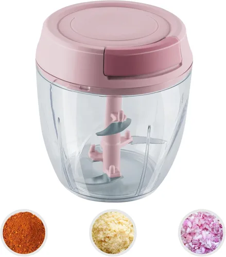 Vista 8 de Picador de ajo, mini picador manual de alimentos para cocina, cebolla, trituradora de ajo, picadora de ajo, azul, 5.4 fl oz