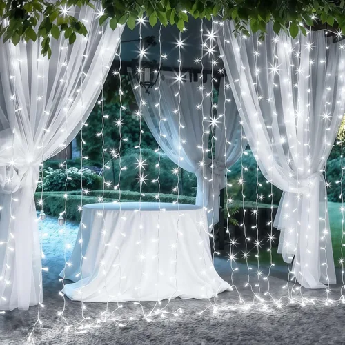 Vista 9 de Brightown - Cadena de luces de cortina con 300 LED, 3 mt de luces colgantes de hadas con control remoto, 8 modos, luces impermeables para ventanas
