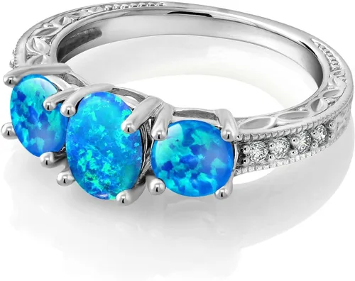 Vista 67 de Gem Stone King Anillo de compromiso de 3 piedras preciosas de oro blanco de 10 quilates con piedra natal y diamantes cultivados en laboratorio